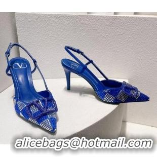 Luxurious Valentino VLogo Slingback Pumps 7.5cm in Damier Crystals Light Blue 1121157