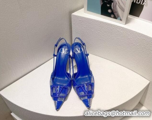 Luxurious Valentino VLogo Slingback Pumps 7.5cm in Damier Crystals Light Blue 1121157