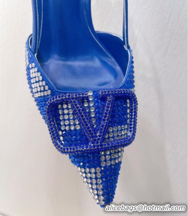 Luxurious Valentino VLogo Slingback Pumps 7.5cm in Damier Crystals Light Blue 1121157