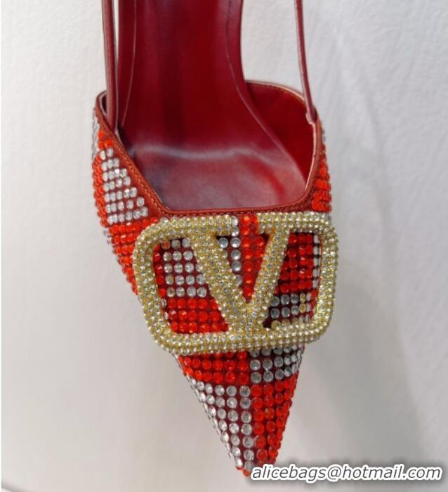 Top Design Valentino VLogo Slingback Pumps 7.5cm in Damier Crystals Red 1121158