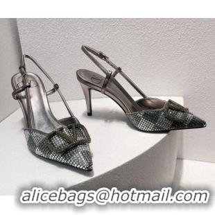 Good Looking Valentino VLogo Slingback Pumps 7.5cm in Damier Crystals Grey 1121159