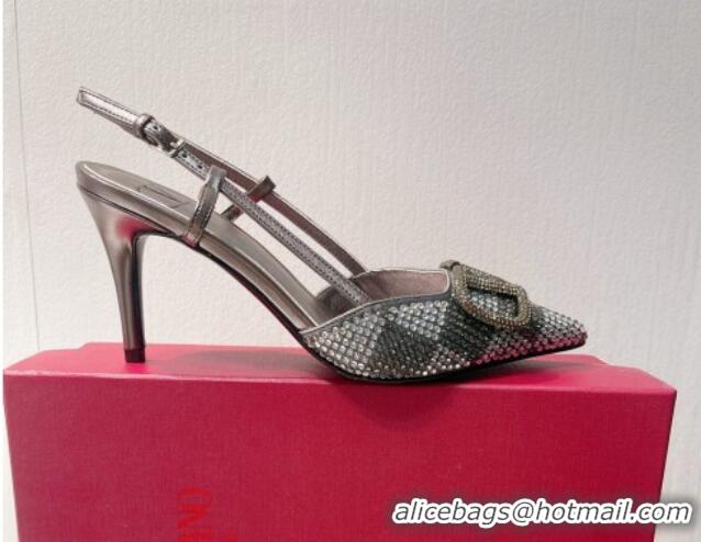 Good Looking Valentino VLogo Slingback Pumps 7.5cm in Damier Crystals Grey 1121159