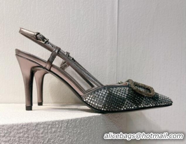 Good Looking Valentino VLogo Slingback Pumps 7.5cm in Damier Crystals Grey 1121159