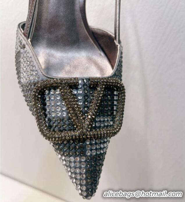 Good Looking Valentino VLogo Slingback Pumps 7.5cm in Damier Crystals Grey 1121159