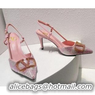 Low Cost Valentino VLogo Slingback Pumps 7.5cm in Damier Crystals Light Pink 121160