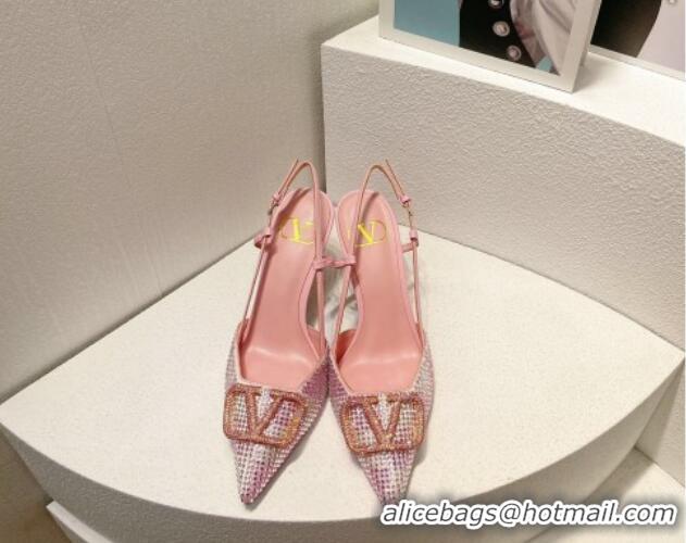 Low Cost Valentino VLogo Slingback Pumps 7.5cm in Damier Crystals Light Pink 121160