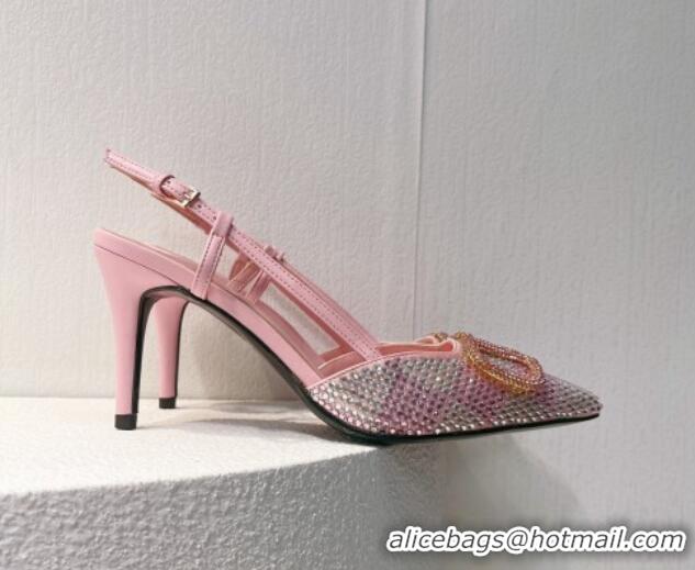 Low Cost Valentino VLogo Slingback Pumps 7.5cm in Damier Crystals Light Pink 121160