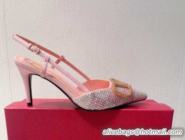 Low Cost Valentino VLogo Slingback Pumps 7.5cm in Damier Crystals Light Pink 121160