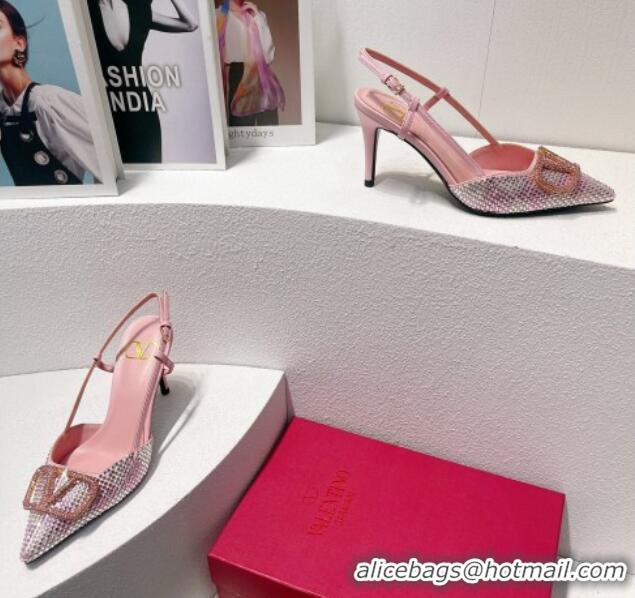 Low Cost Valentino VLogo Slingback Pumps 7.5cm in Damier Crystals Light Pink 121160