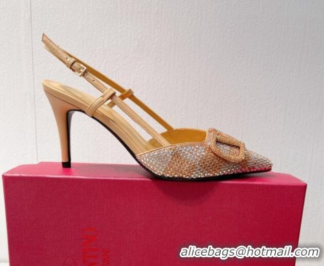 Popular Style Valentino VLogo Slingback Pumps 7.5cm in Damier Crystals Apricot 1121161