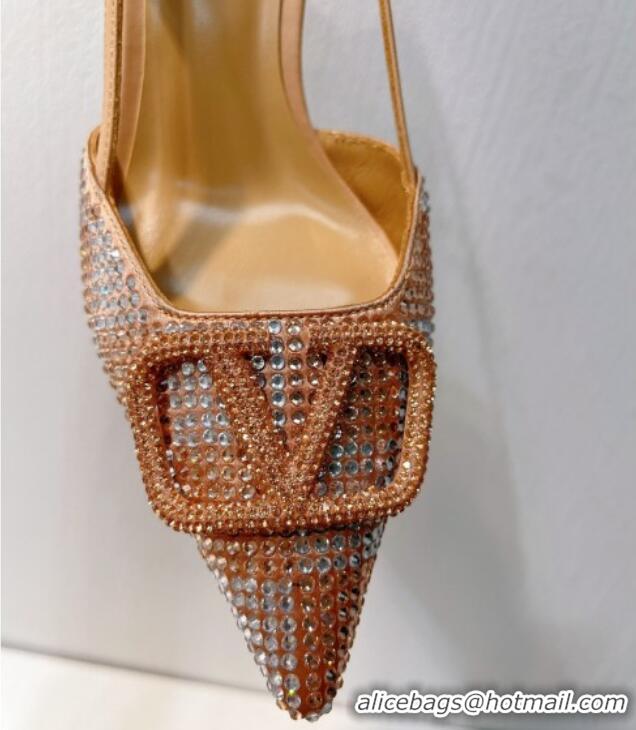 Popular Style Valentino VLogo Slingback Pumps 7.5cm in Damier Crystals Apricot 1121161