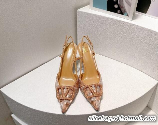 Popular Style Valentino VLogo Slingback Pumps 7.5cm in Damier Crystals Apricot 1121161