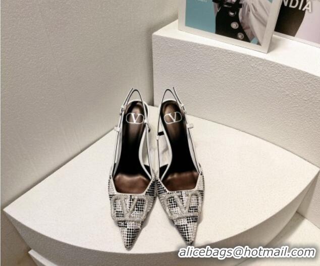 Sumptuous Valentino VLogo Slingback Pumps 7.5cm in Damier Crystals White/Black 1121162