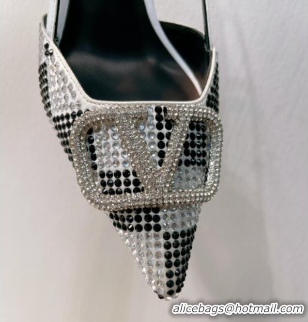 Sumptuous Valentino VLogo Slingback Pumps 7.5cm in Damier Crystals White/Black 1121162