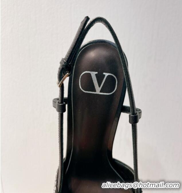 Good Product Valentino VLogo Slingback Pumps 7.5cm in Damier Crystals Black/Silver 121163