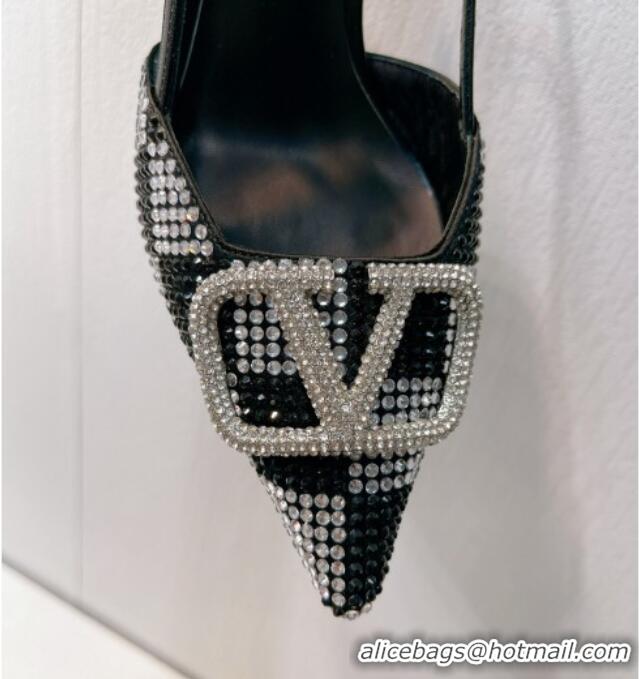 Good Product Valentino VLogo Slingback Pumps 7.5cm in Damier Crystals Black/Silver 121163