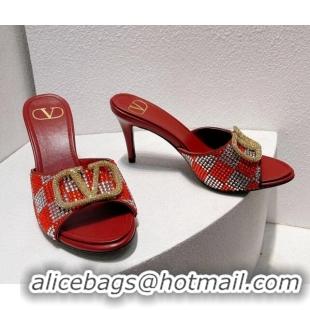 Charming Valentino VLogo Slingback Pumps 7.5cm in Damier Crystals Red 121166