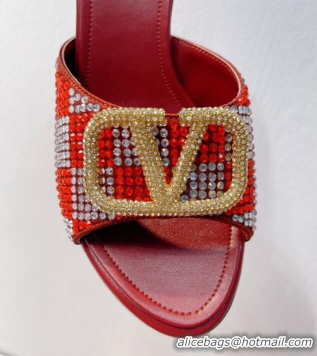 Charming Valentino VLogo Slingback Pumps 7.5cm in Damier Crystals Red 121166