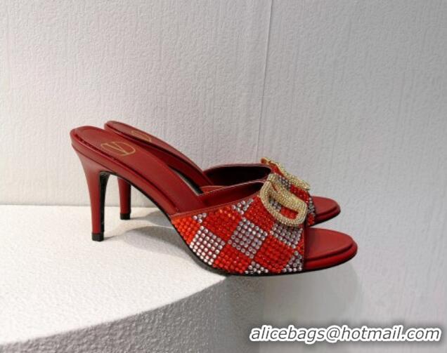 Charming Valentino VLogo Slingback Pumps 7.5cm in Damier Crystals Red 121166