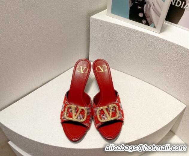 Charming Valentino VLogo Slingback Pumps 7.5cm in Damier Crystals Red 121166