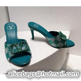 Top Design Valentino VLogo Slingback Pumps 7.5cm in Damier Crystals Green 1121165