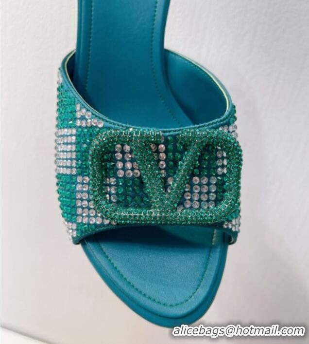 Top Design Valentino VLogo Slingback Pumps 7.5cm in Damier Crystals Green 1121165