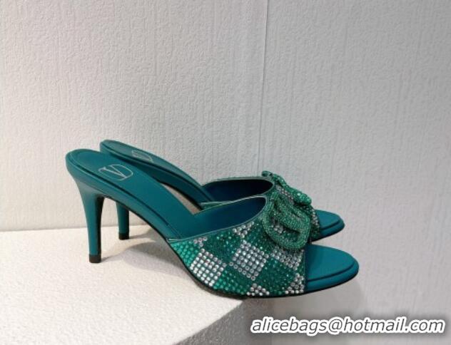 Top Design Valentino VLogo Slingback Pumps 7.5cm in Damier Crystals Green 1121165