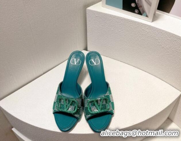 Top Design Valentino VLogo Slingback Pumps 7.5cm in Damier Crystals Green 1121165