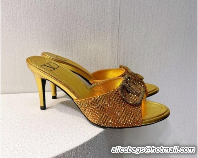 Trendy Design Valentino VLogo Heel Slide Sandals 7.5cm in Damier Crystals Yellow Gold 121171