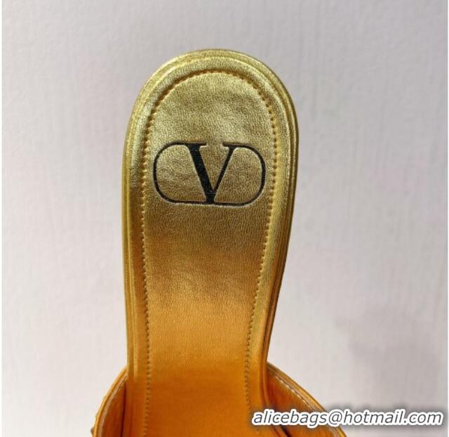 Trendy Design Valentino VLogo Heel Slide Sandals 7.5cm in Damier Crystals Yellow Gold 121171