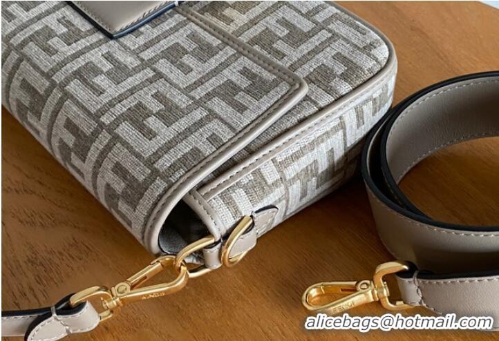 Best Price Fendi Baguette Chain Midi dove gray tapestry fabric bag with FF motif 8BR793