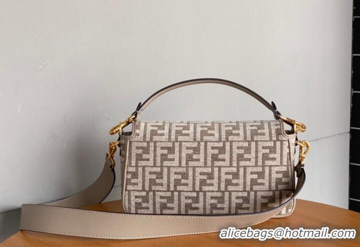 Best Price Fendi Baguette Chain Midi dove gray tapestry fabric bag with FF motif 8BR793