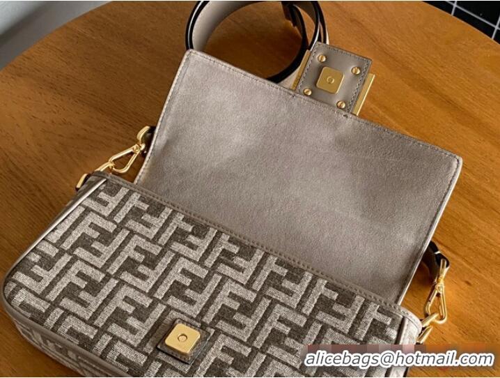 Best Price Fendi Baguette Chain Midi dove gray tapestry fabric bag with FF motif 8BR793