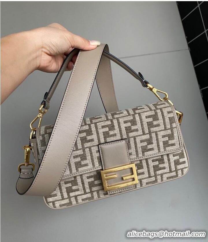 Best Price Fendi Baguette Chain Midi dove gray tapestry fabric bag with FF motif 8BR793