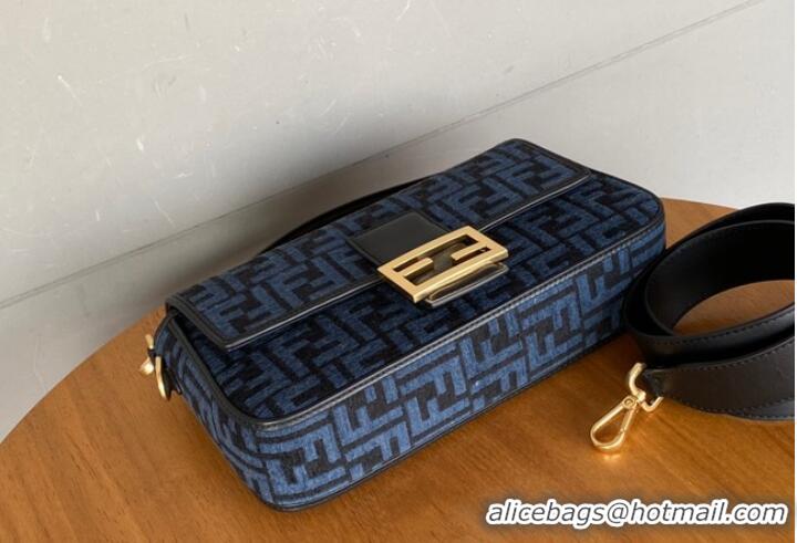 Best Price Fendi Baguette Chain Midi dove gray tapestry fabric bag with FF motif 8BR793 Blue