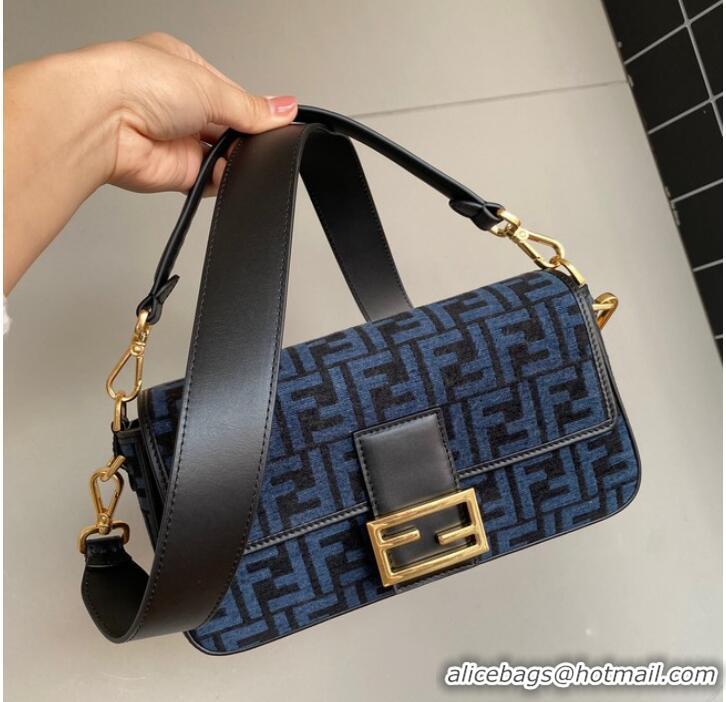 Best Price Fendi Baguette Chain Midi dove gray tapestry fabric bag with FF motif 8BR793 Blue