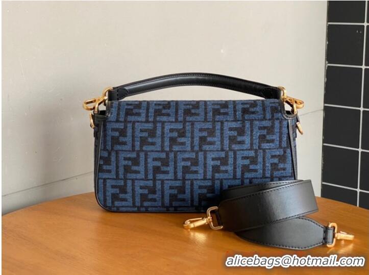 Best Price Fendi Baguette Chain Midi dove gray tapestry fabric bag with FF motif 8BR793 Blue