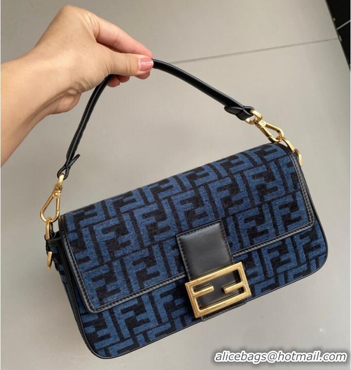 Best Price Fendi Baguette Chain Midi dove gray tapestry fabric bag with FF motif 8BR793 Blue