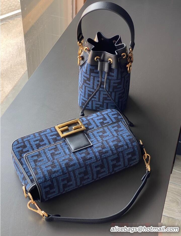 Best Price Fendi Baguette Chain Midi dove gray tapestry fabric bag with FF motif 8BR793 Blue