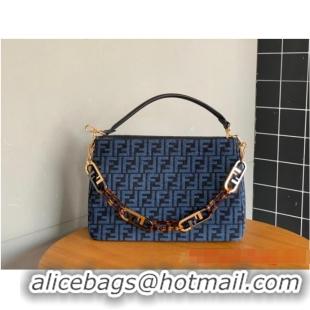 Famous Brand Fendi O Lock Zipper Brown FF jacquard fabric and leather bag F1068 Blue