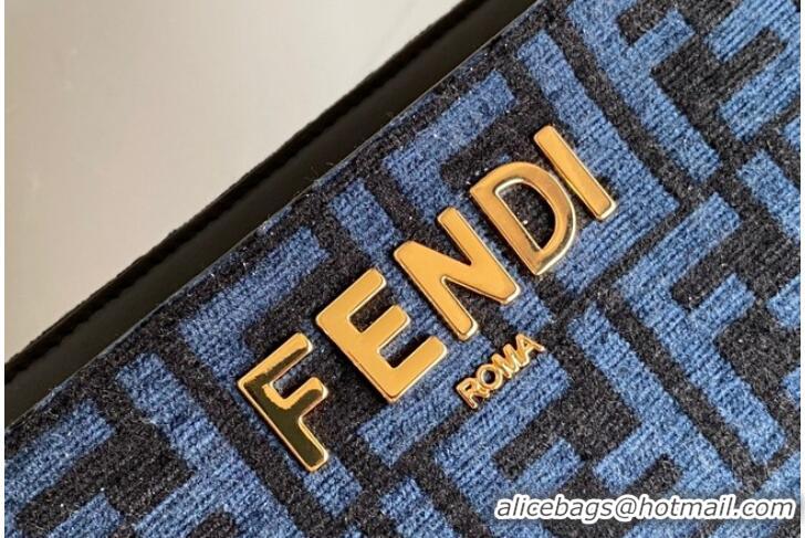 Famous Brand Fendi O Lock Zipper Brown FF jacquard fabric and leather bag F1068 Blue