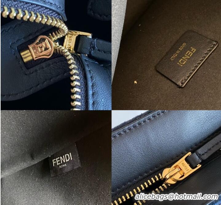 Famous Brand Fendi O Lock Zipper Brown FF jacquard fabric and leather bag F1068 Blue