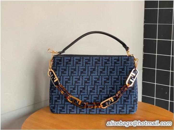 Famous Brand Fendi O Lock Zipper Brown FF jacquard fabric and leather bag F1068 Blue