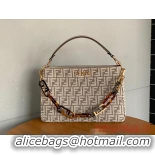 Pretty Style Fendi O Lock Zipper Brown FF jacquard fabric and leather bag F1068 gray