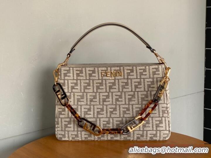 Pretty Style Fendi O Lock Zipper Brown FF jacquard fabric and leather bag F1068 gray