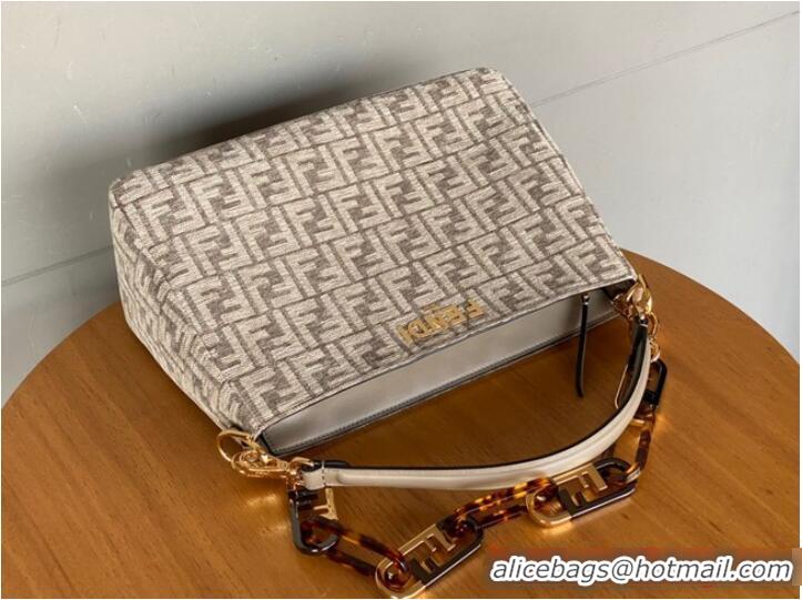 Pretty Style Fendi O Lock Zipper Brown FF jacquard fabric and leather bag F1068 gray