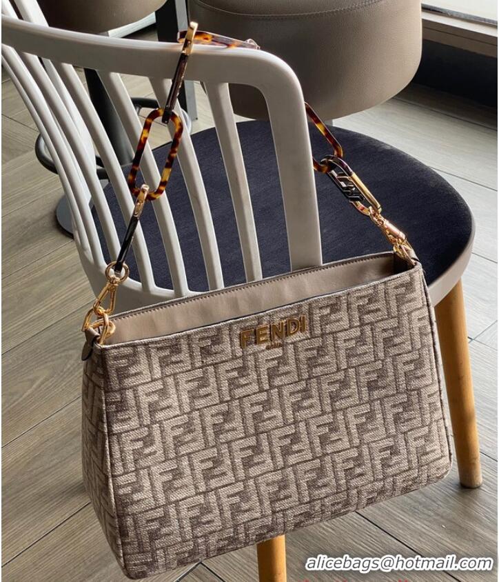 Pretty Style Fendi O Lock Zipper Brown FF jacquard fabric and leather bag F1068 gray