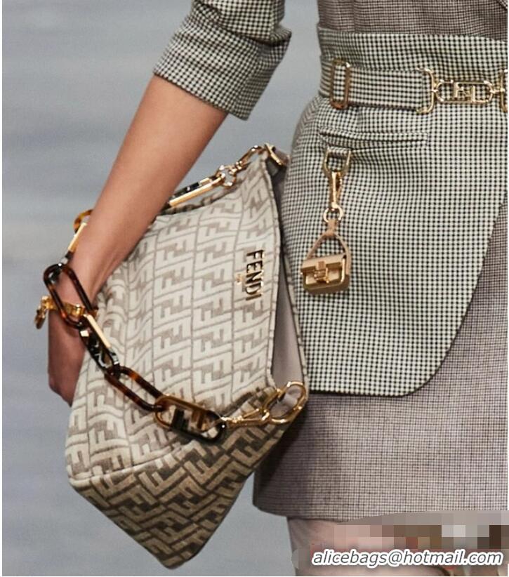 Pretty Style Fendi O Lock Zipper Brown FF jacquard fabric and leather bag F1068 gray