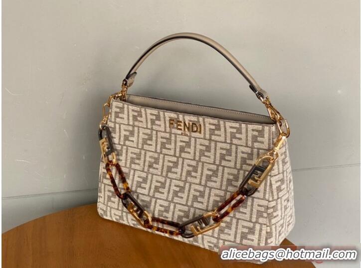 Pretty Style Fendi O Lock Zipper Brown FF jacquard fabric and leather bag F1068 gray