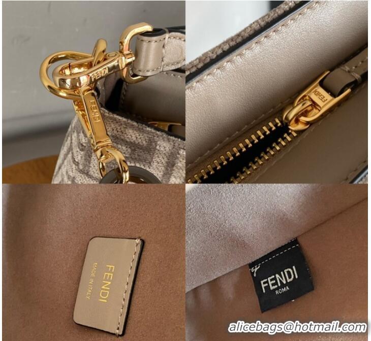 Pretty Style Fendi O Lock Zipper Brown FF jacquard fabric and leather bag F1068 gray